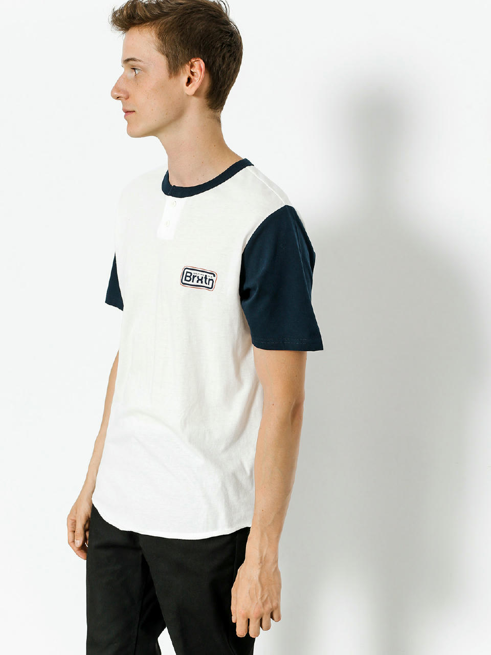 T-shirt Brixton Springfield Henley (off white/navy)