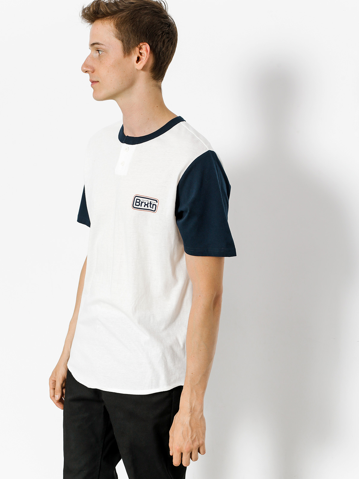 T-shirt Brixton Springfield Henley (off white/navy)
