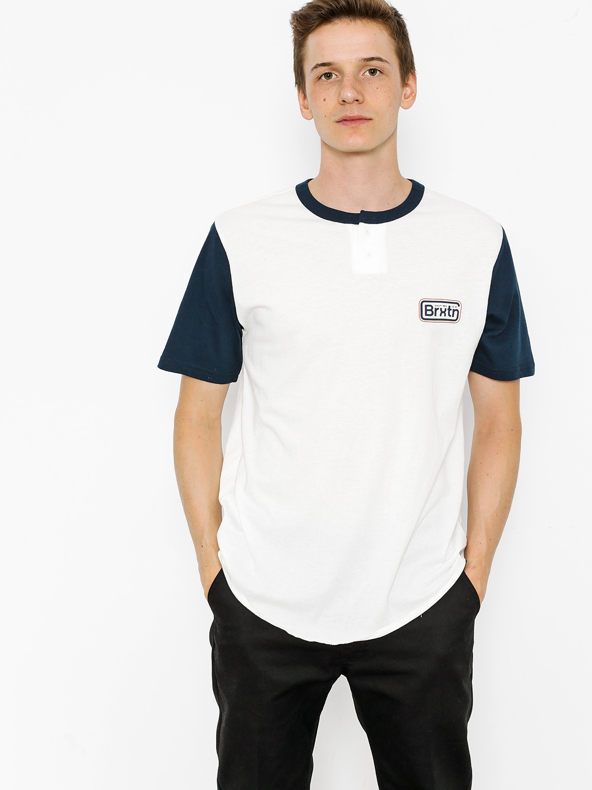 T-shirt Brixton Springfield Henley (off white/navy)