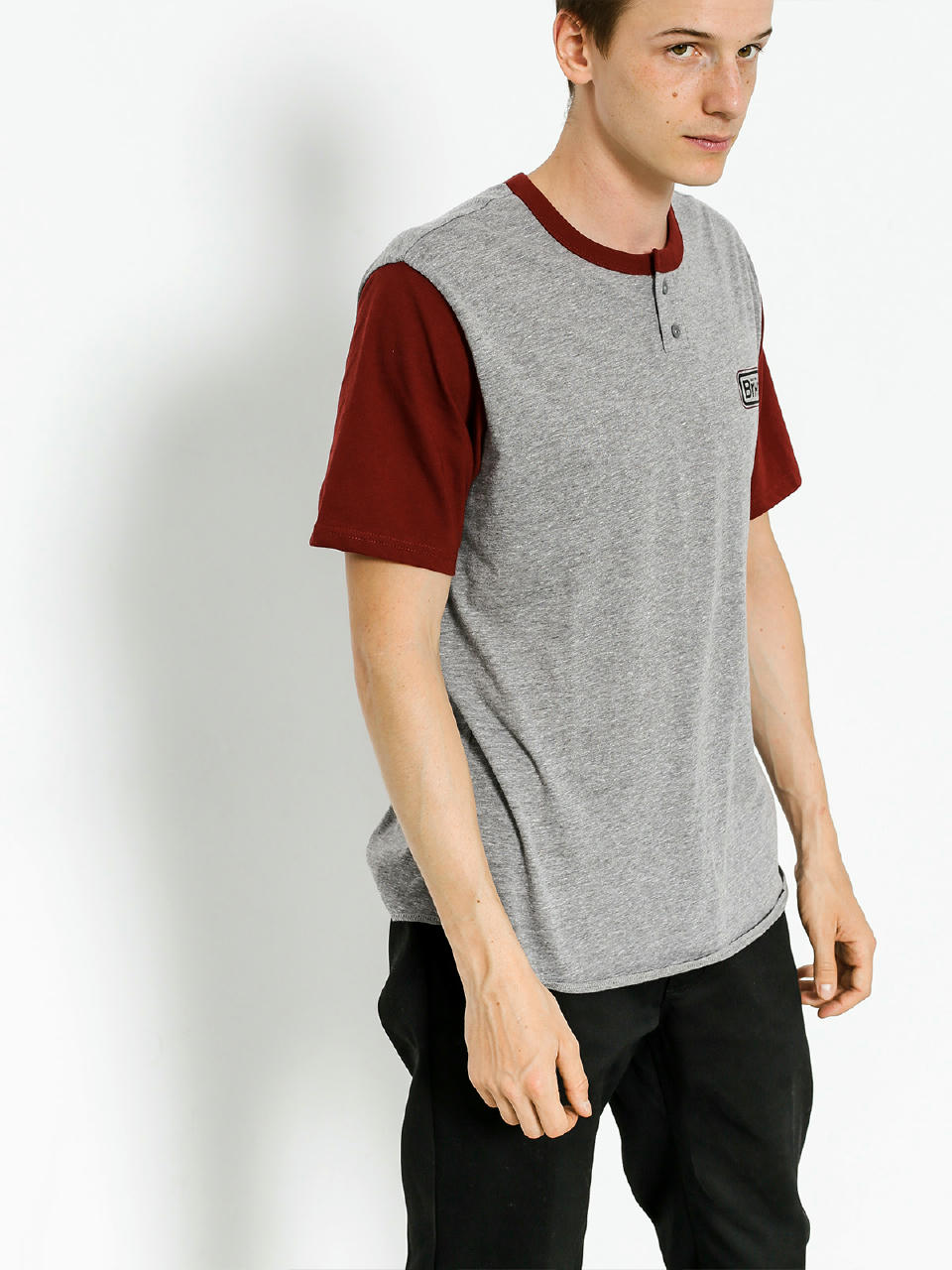 T-shirt Brixton Springfield Henley (heather grey/burgundy)