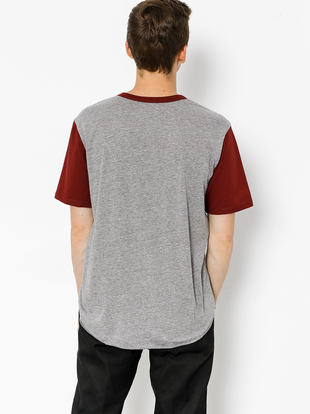 T-shirt Brixton Springfield Henley (heather grey/burgundy)