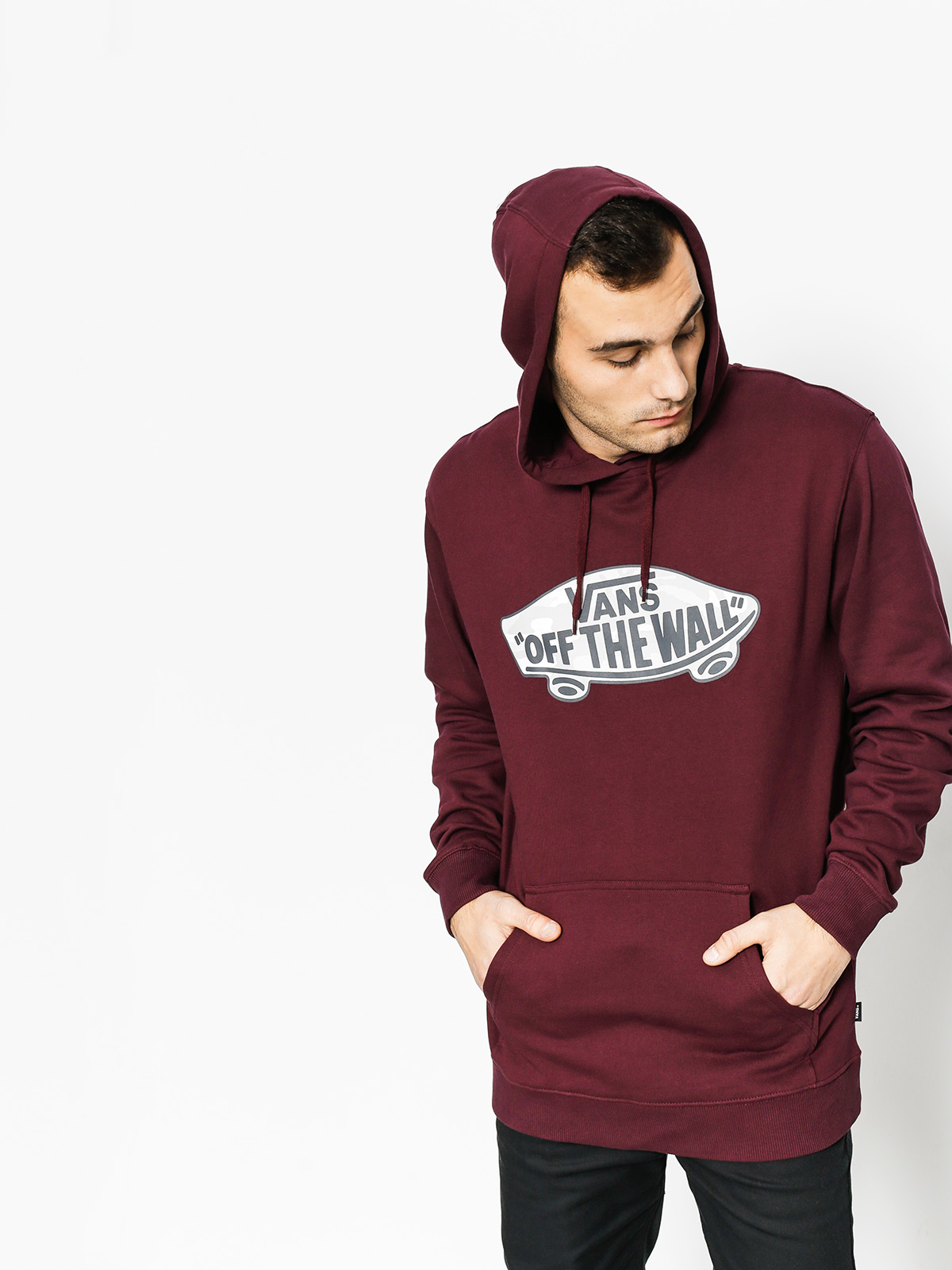Bluza z kapturem Vans Otw Pullover Fleece HD bordowy (port/royale)