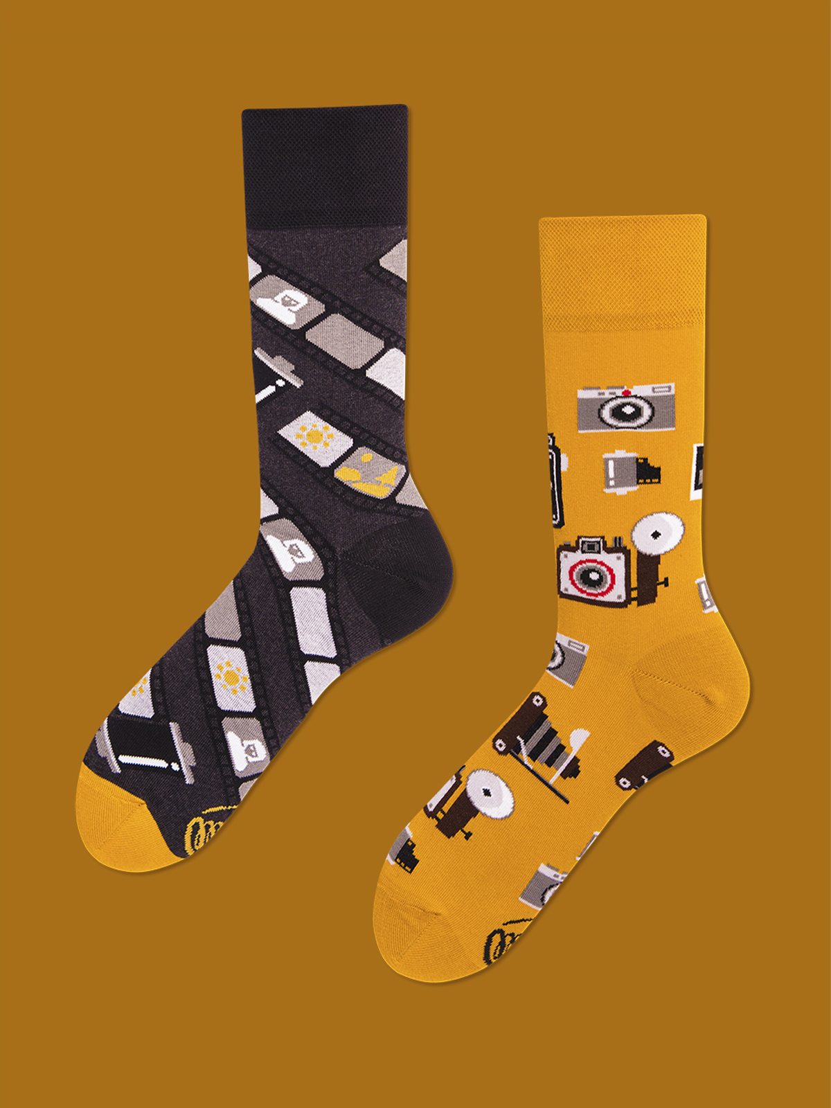 Skarpetki Many Mornings Retro Camera (mustard/grey)