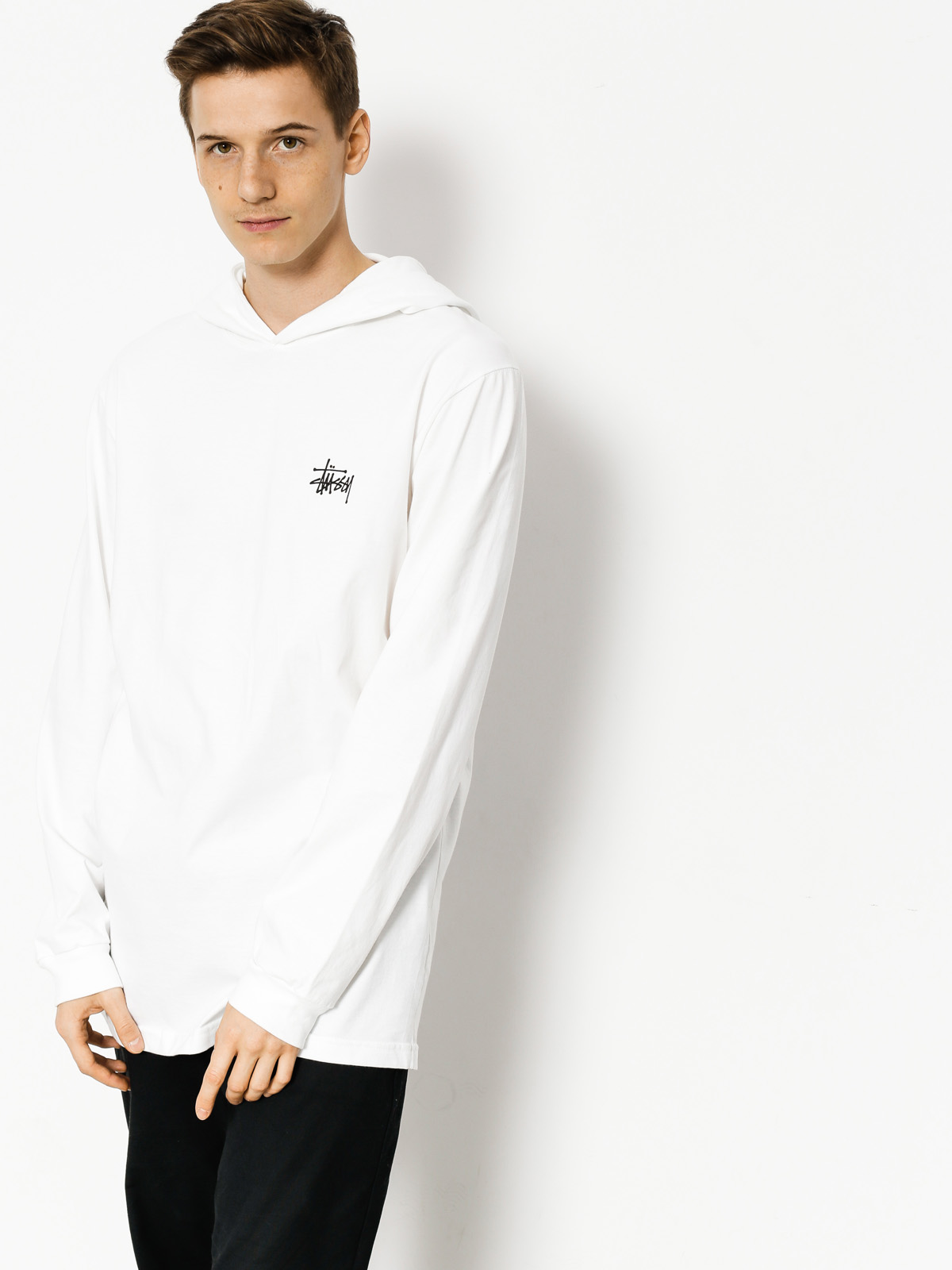 Longsleeve Stussy Basic Stussy Hood (white)