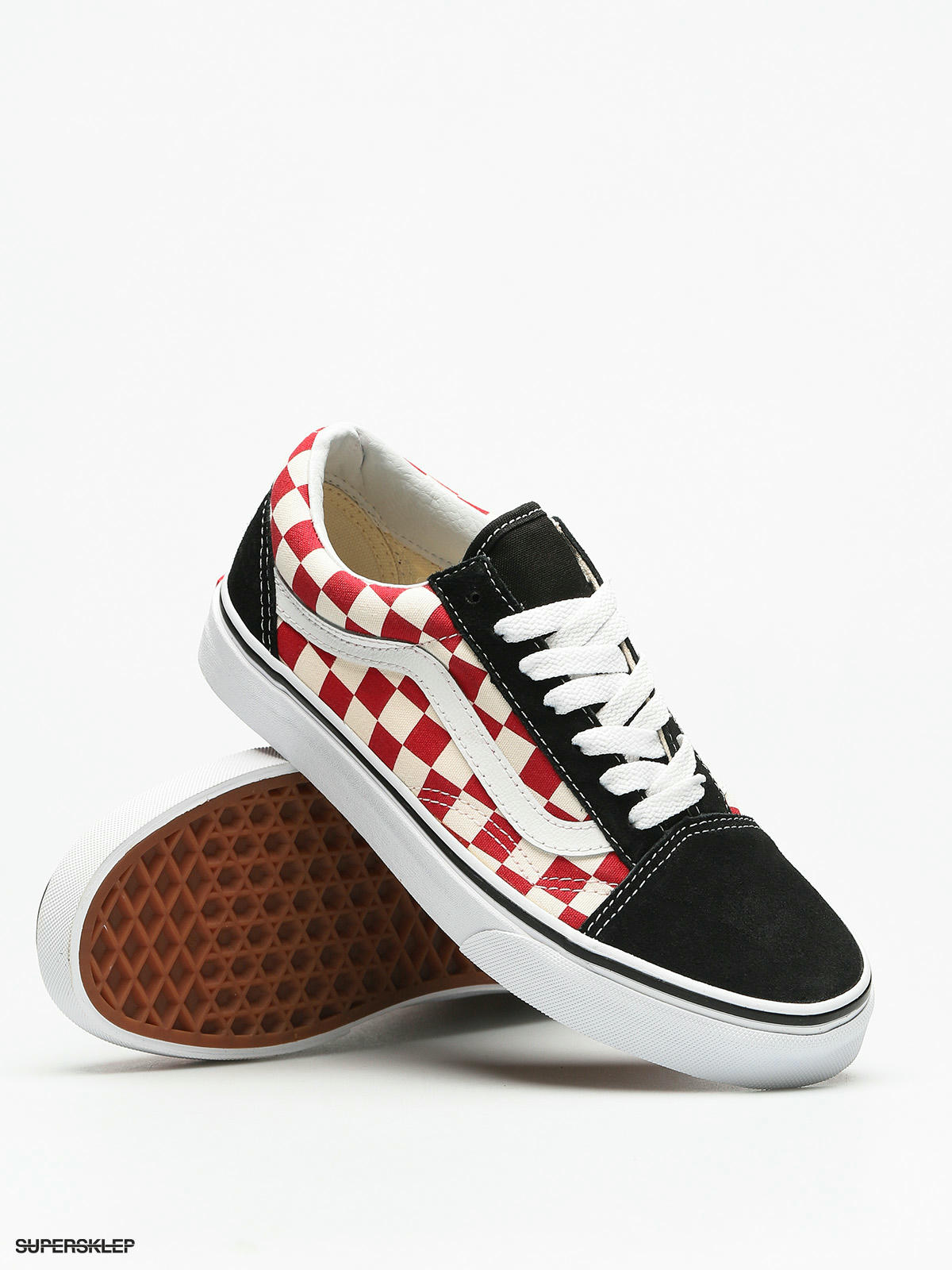 Vans checkerboard black on sale red