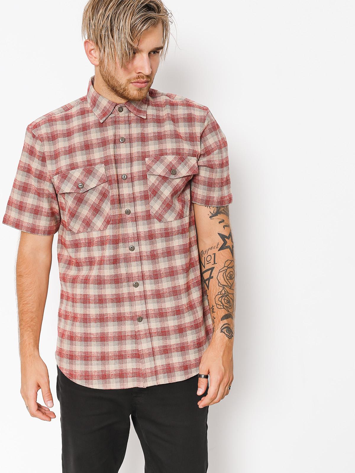 Koszula Brixton Script (red/light heather grey)