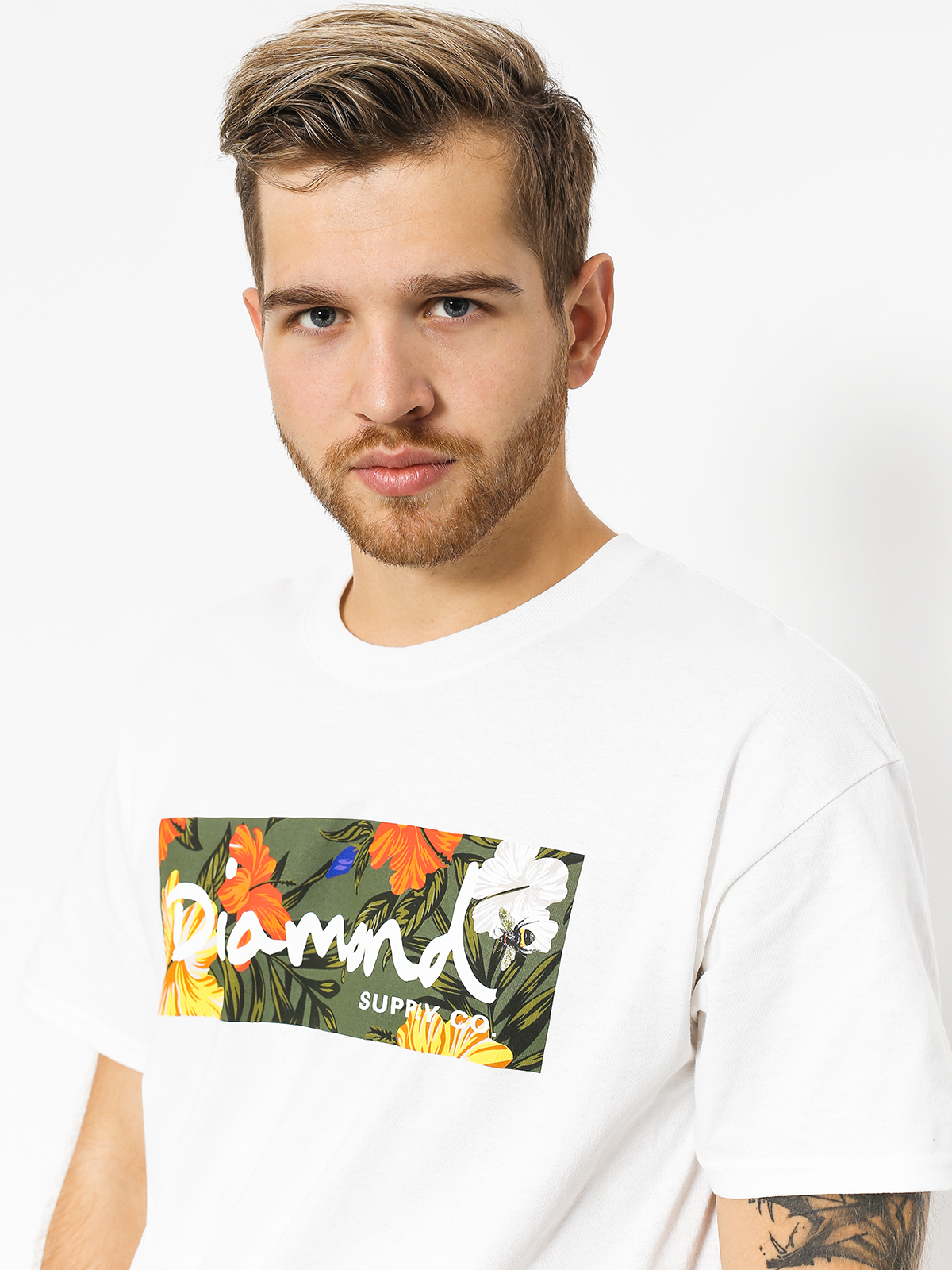 T-shirt Diamond Supply Co. Aloha Floral Box Logo (white)