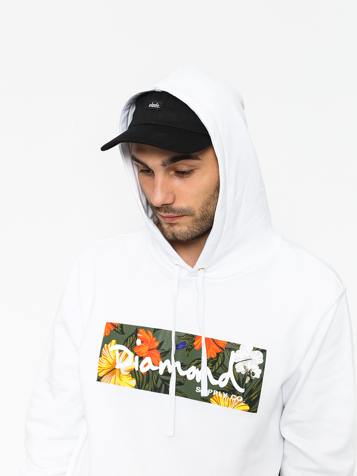 Bluza z kapturem Diamond Supply Co. Aloha Floral Box Logo HD (white)